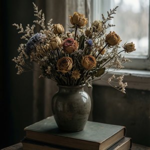 Dried Flowers on Books