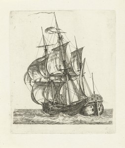 Driemaster met twee figuren in de mast
