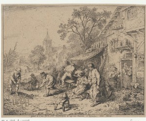 Drinkende en kegelende figuren voor een herberg