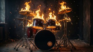 Drum Set on Fire