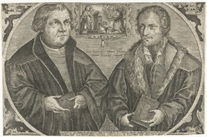 Dubbelportret van Martin Luther en Philipp Melanchthon met annunciatie