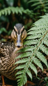 Duck Peeking from Fern