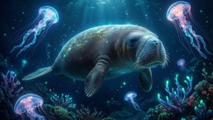 Dugong with Jellyfish
