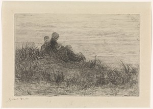 Duinlandschap met moeder en kinderen