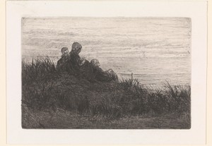 Duinlandschap met moeder en kinderen