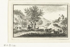 Duinlandschap met rustende herders en mannen die vlinders vangen