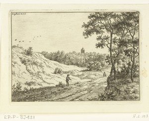 Duinlandschap met wandelaar bij Bloemendaal