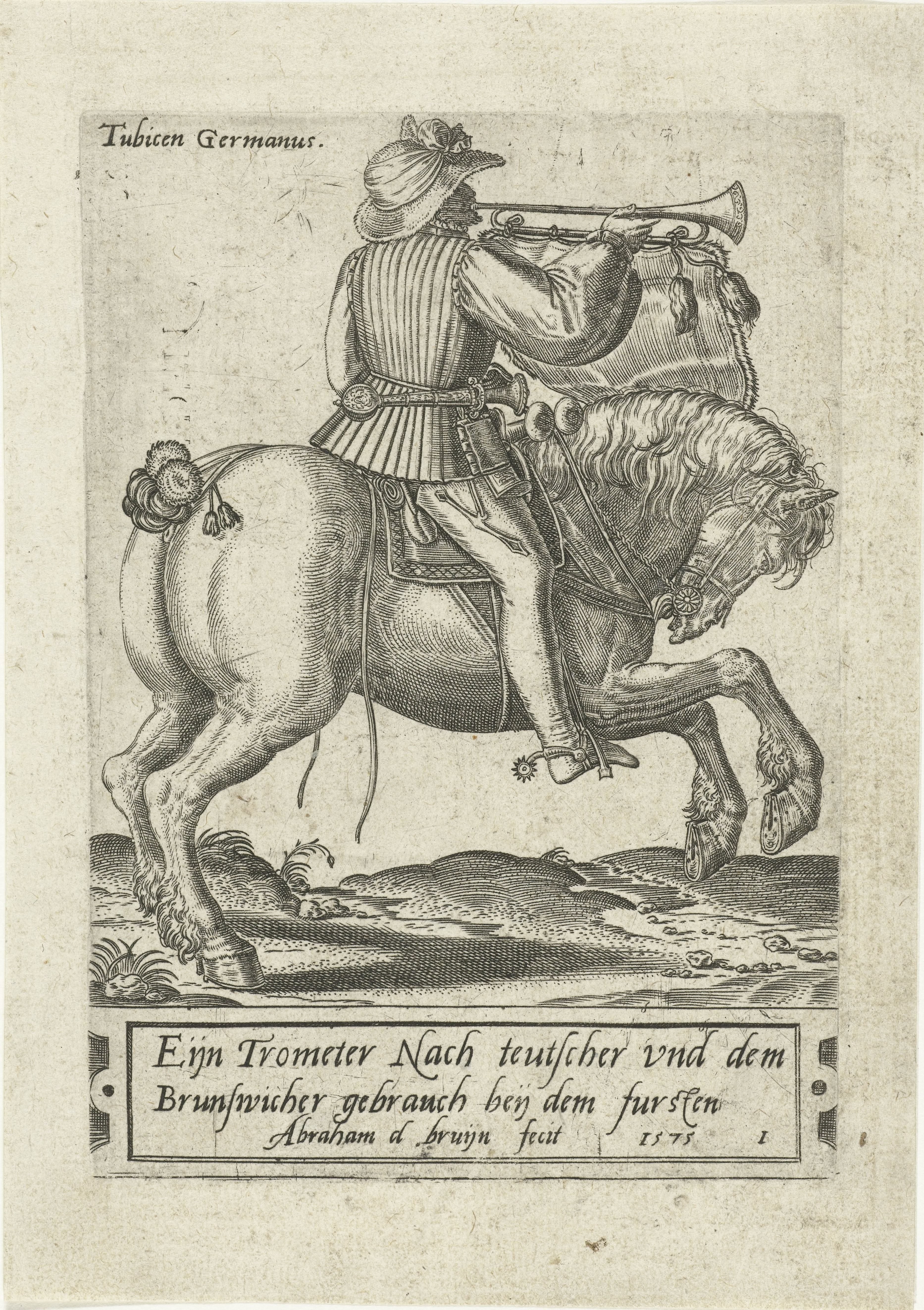 Duitse ruiter met hoorn by Abraham de Bruyn