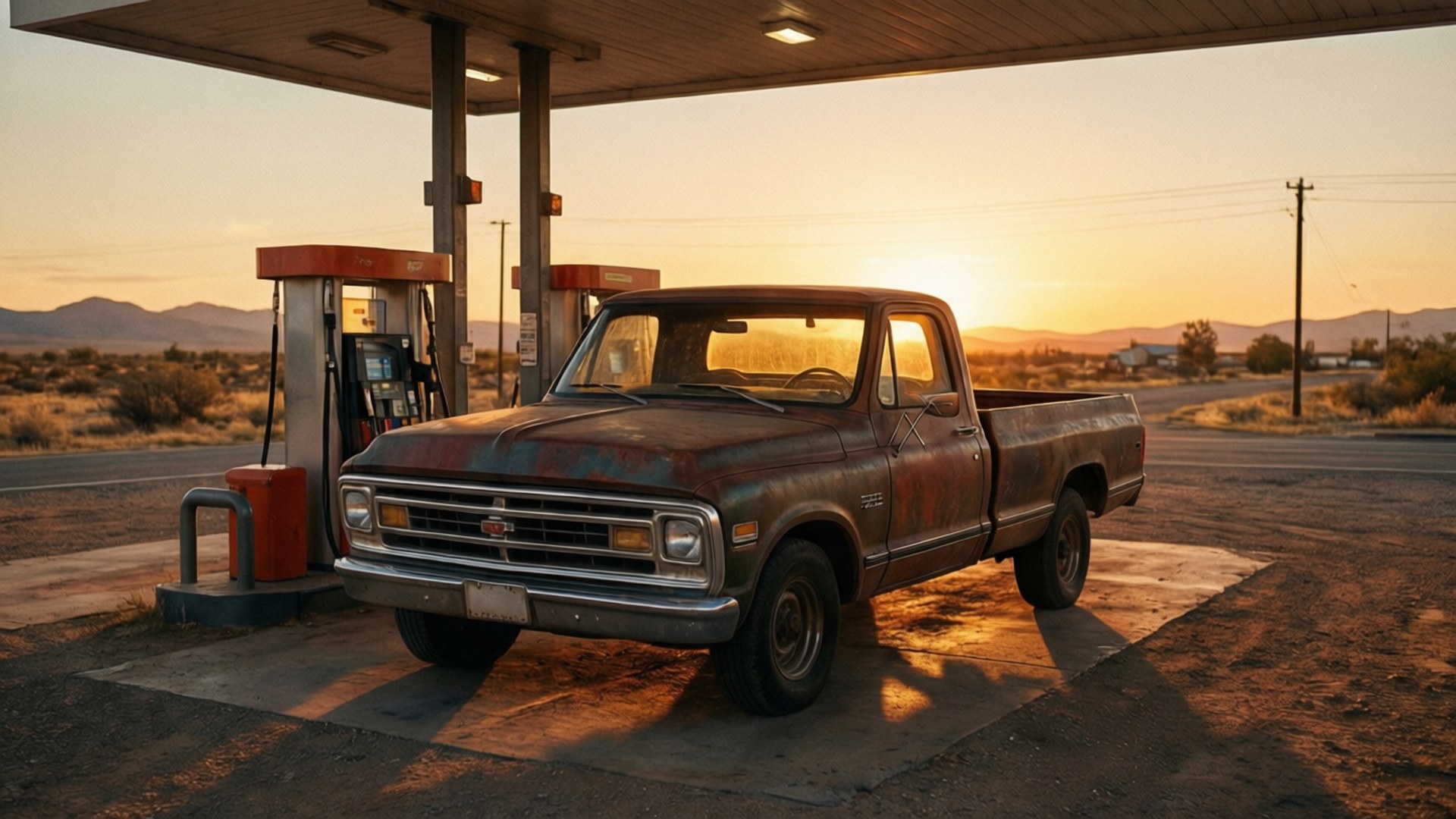 Dusty Gas Station by Wallpapers.art Studio