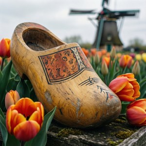 Dutch Wooden Shoe with Tulips