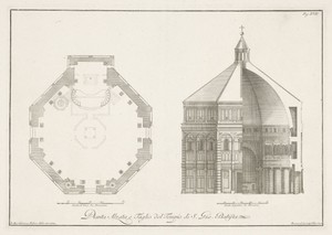 Dwarsdoorsnedes van het Battistero di San Giovanni te Florence