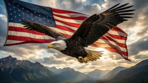 Eagle and Flag Soaring