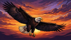 Eagle in Flight Sunset