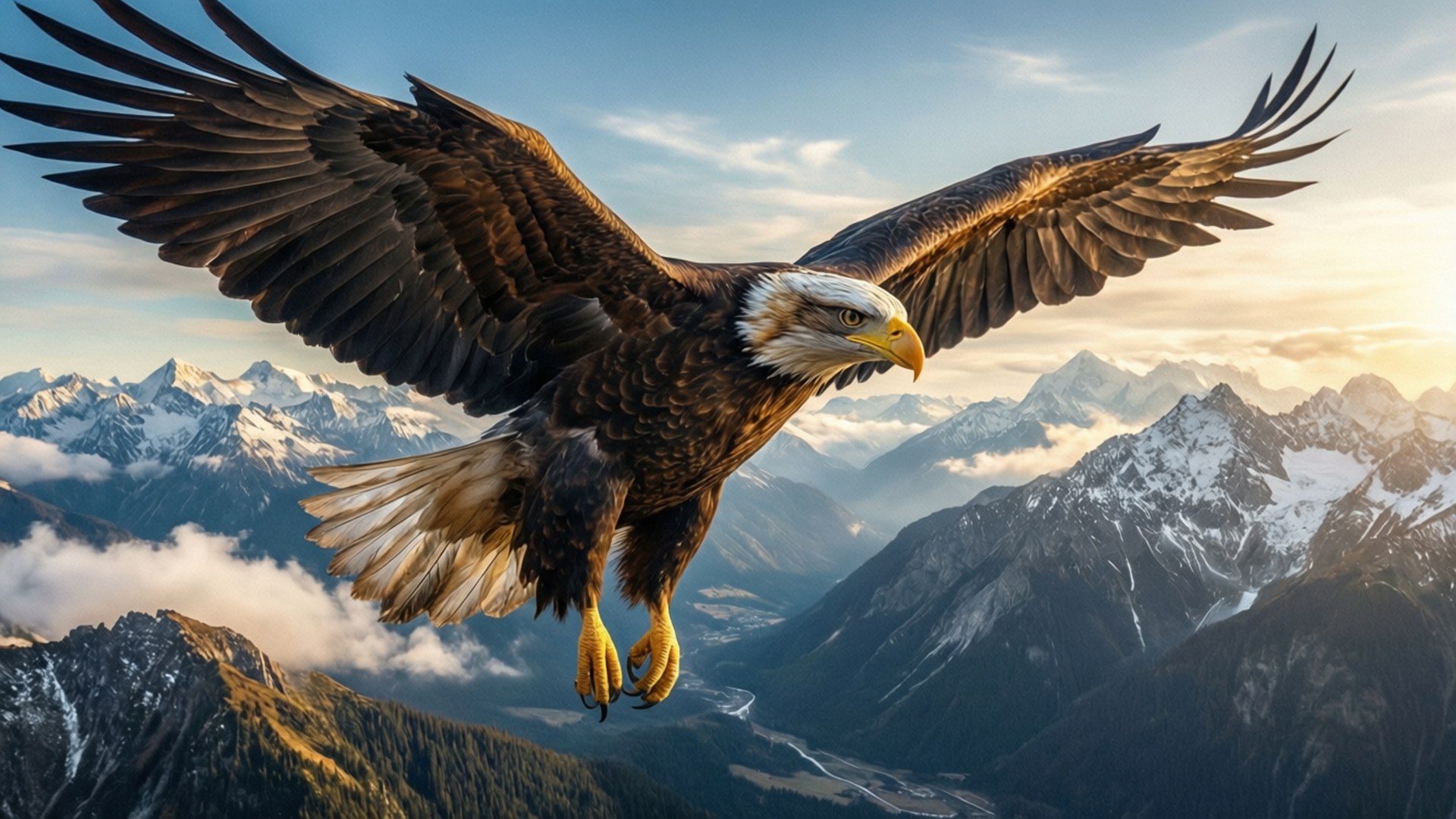 Eagle Over Mountains by Wallpapers.art Studio