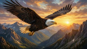 Eagle Over Mountains at Sunset