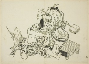 Ebisu flirting with a courtesan, no. 3 from a series of 12 prints