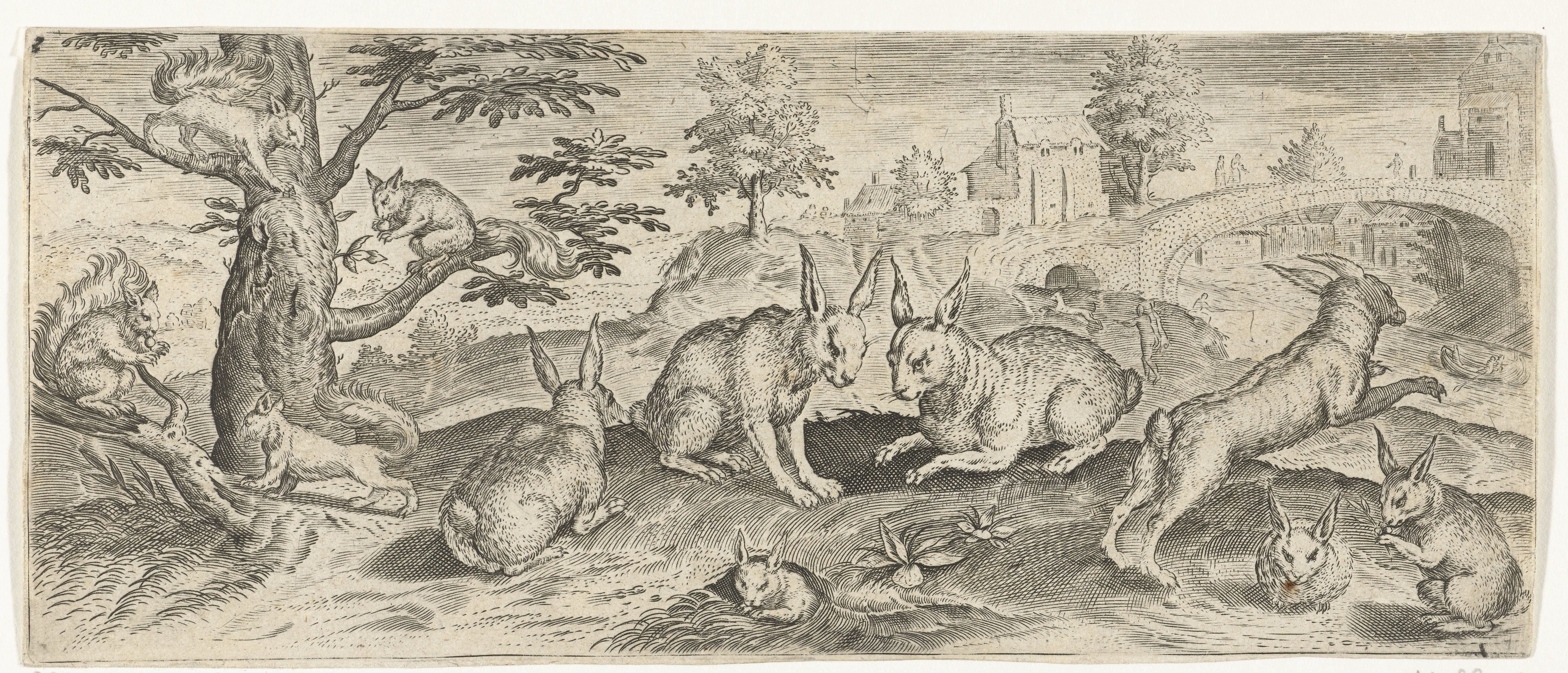 Eekhoorns en konijnen by Abraham de Bruyn