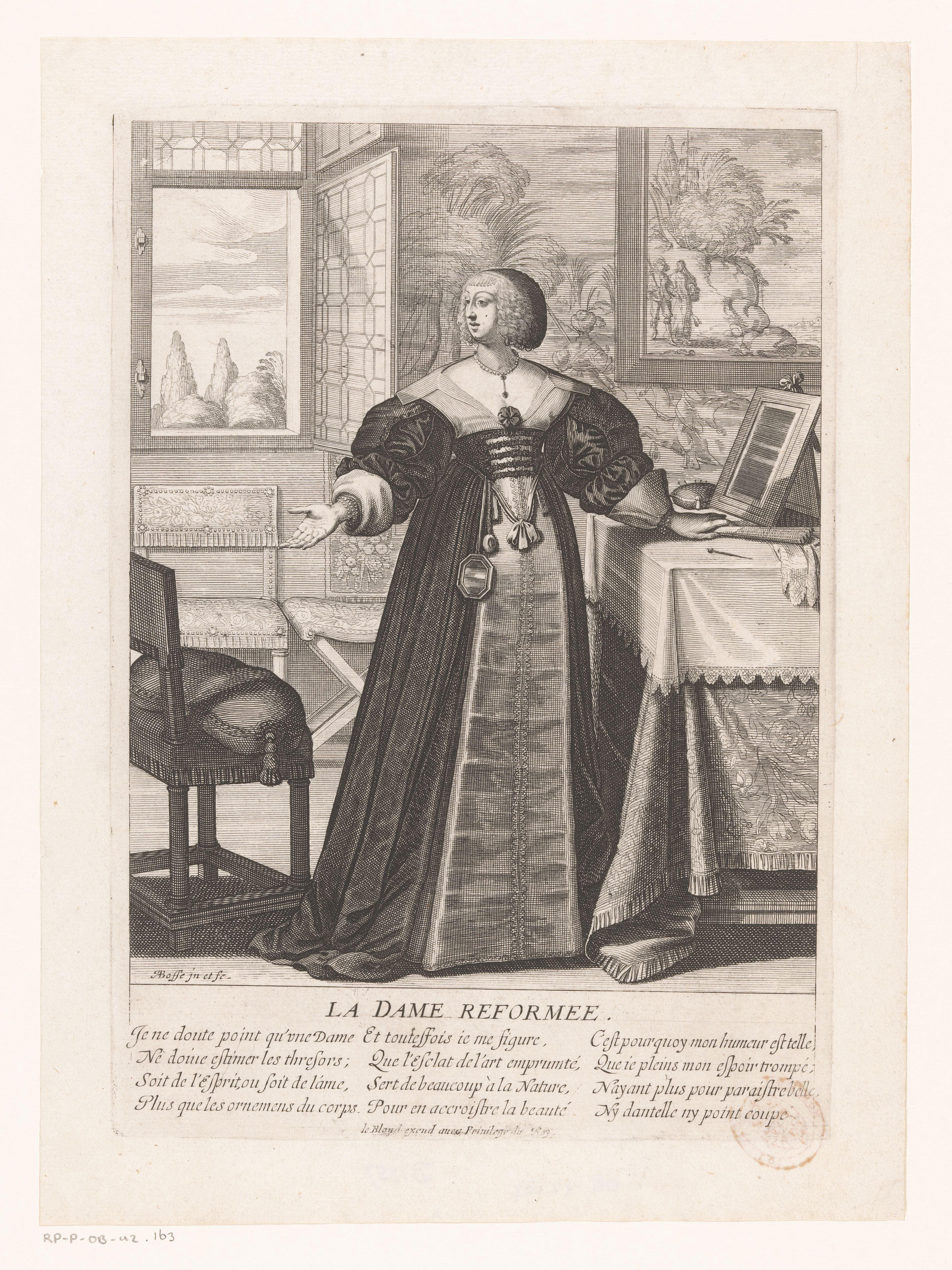 Een Franse hofdame levert commentaar op het Edict van 1633 by Abraham Bosse