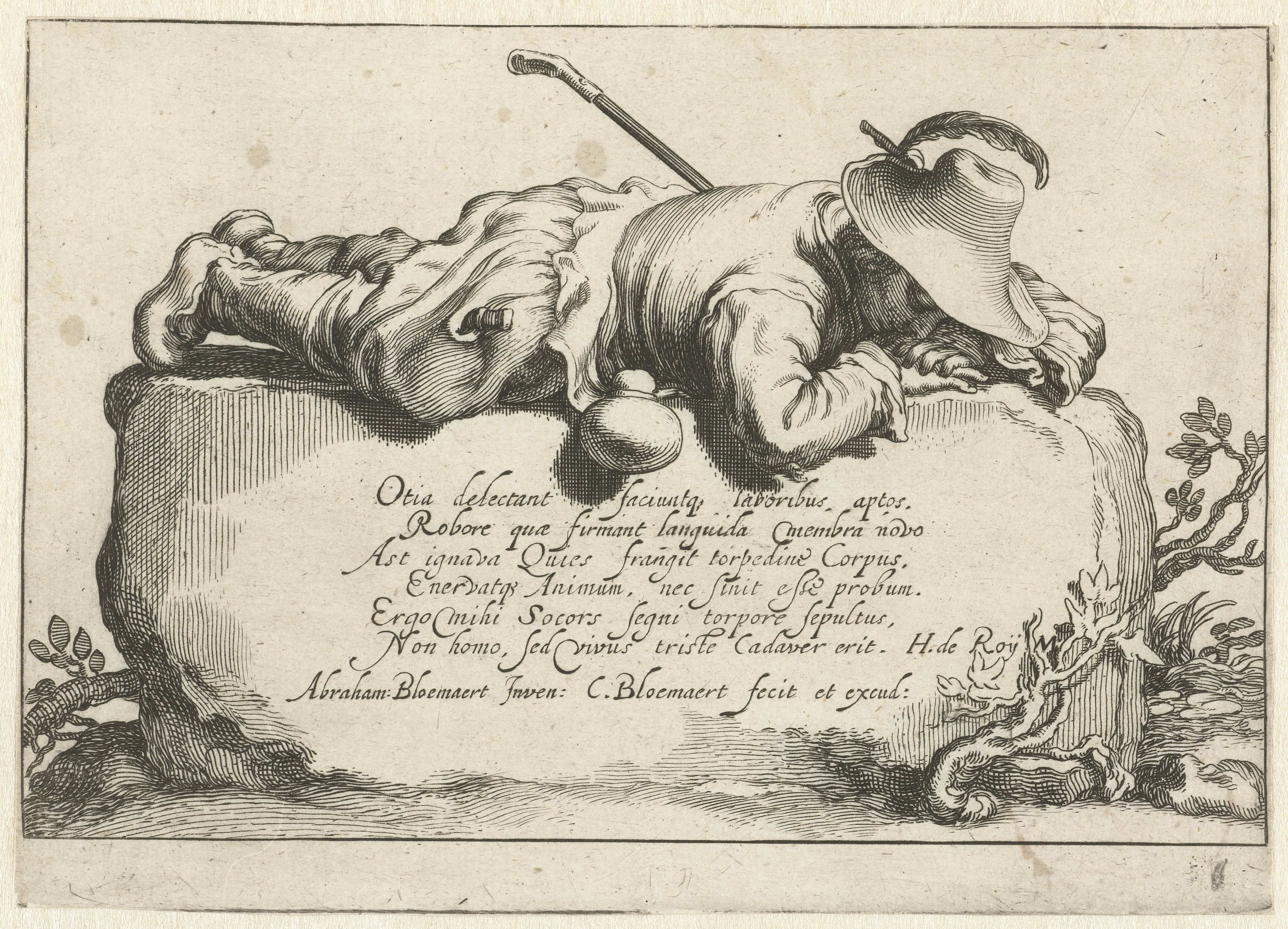 Een herder ligt op een kei by Cornelis Bloemaert (II)