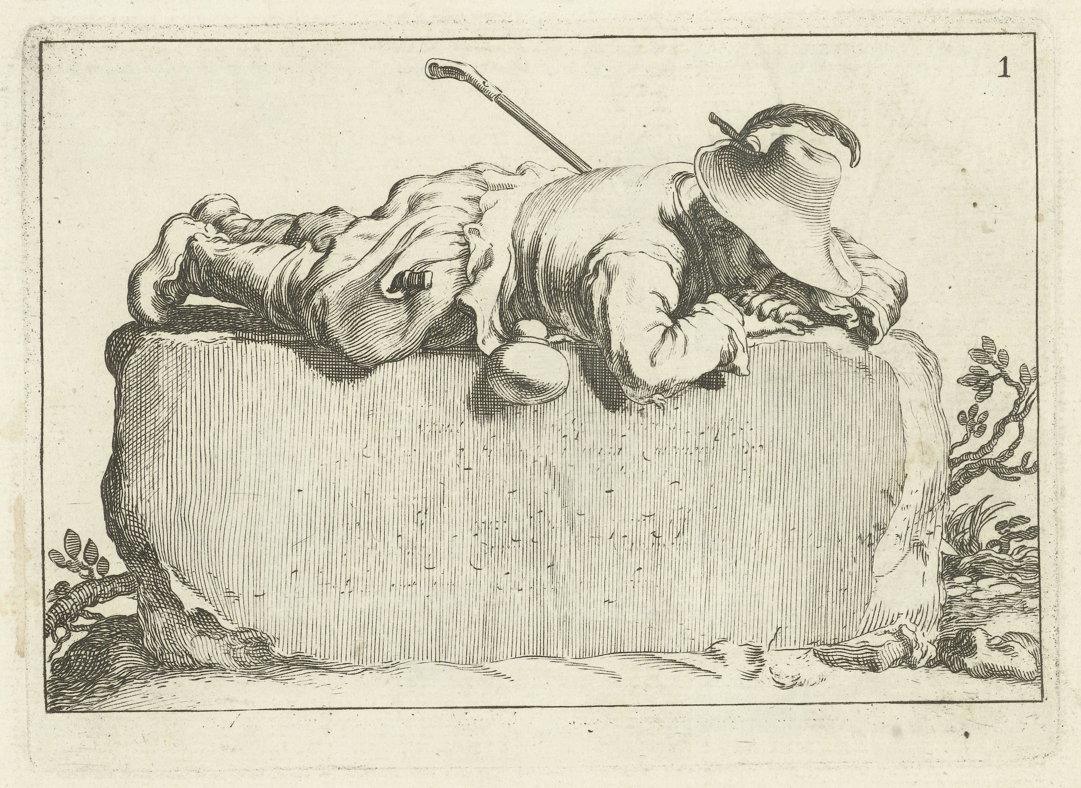 Een herder ligt op een kei by Cornelis Bloemaert (II)