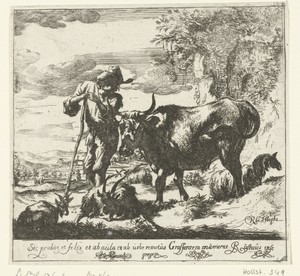 Een herder met een koe, twee geiten en een schaap