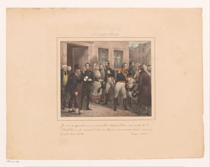 Een kamerheer brengt een oorlogsveteraan naar koning Willem I, 1829