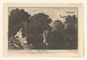 Een levende Venus aan de linkerkant, Amor in het midden