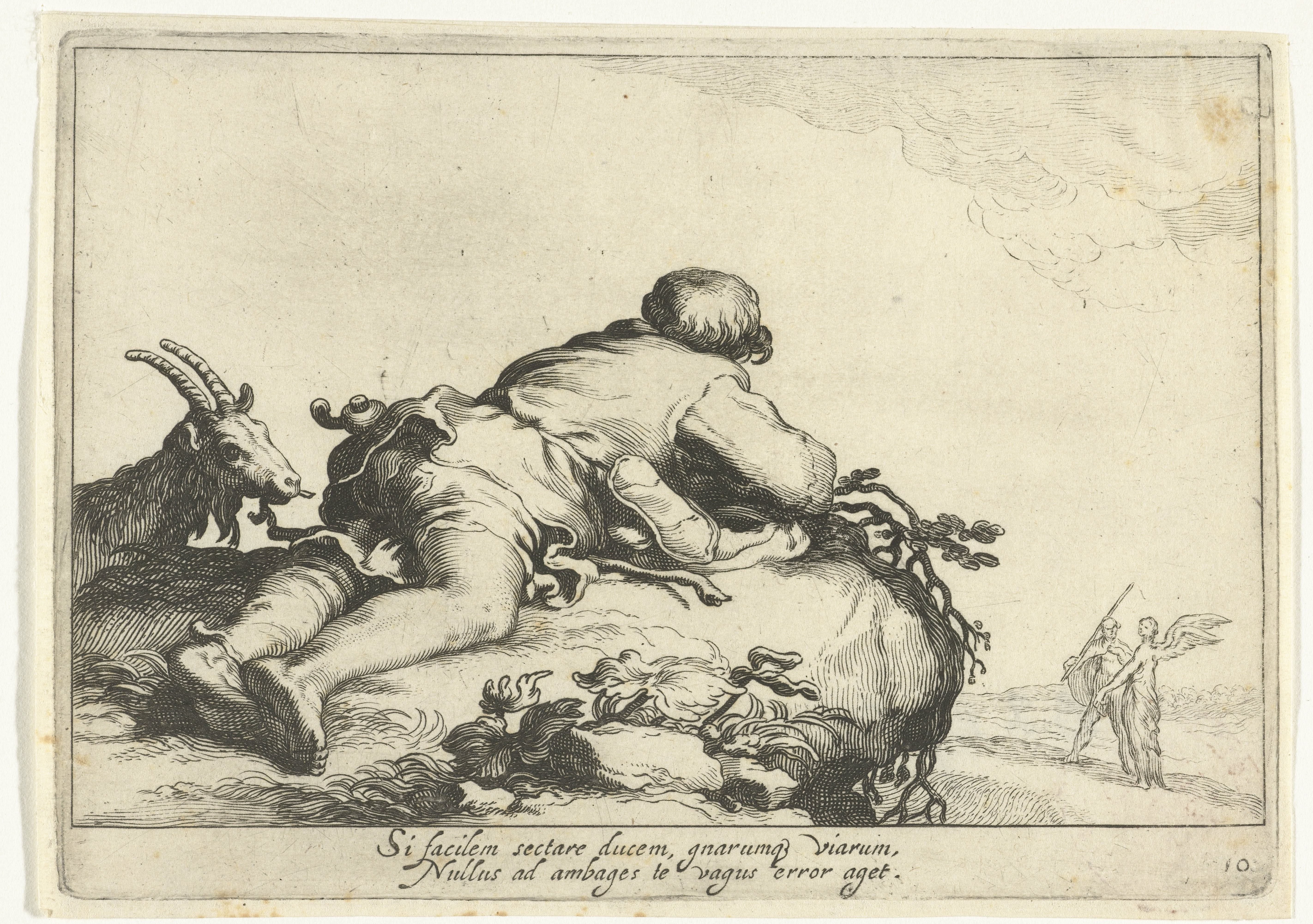 Een liggende geitenhoeder en een engel op wacht by Cornelis Bloemaert (II)