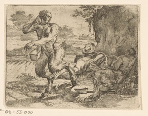 Een satyr strooit zaadjes over het land uit