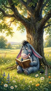 Eeyore Reading Under Tree