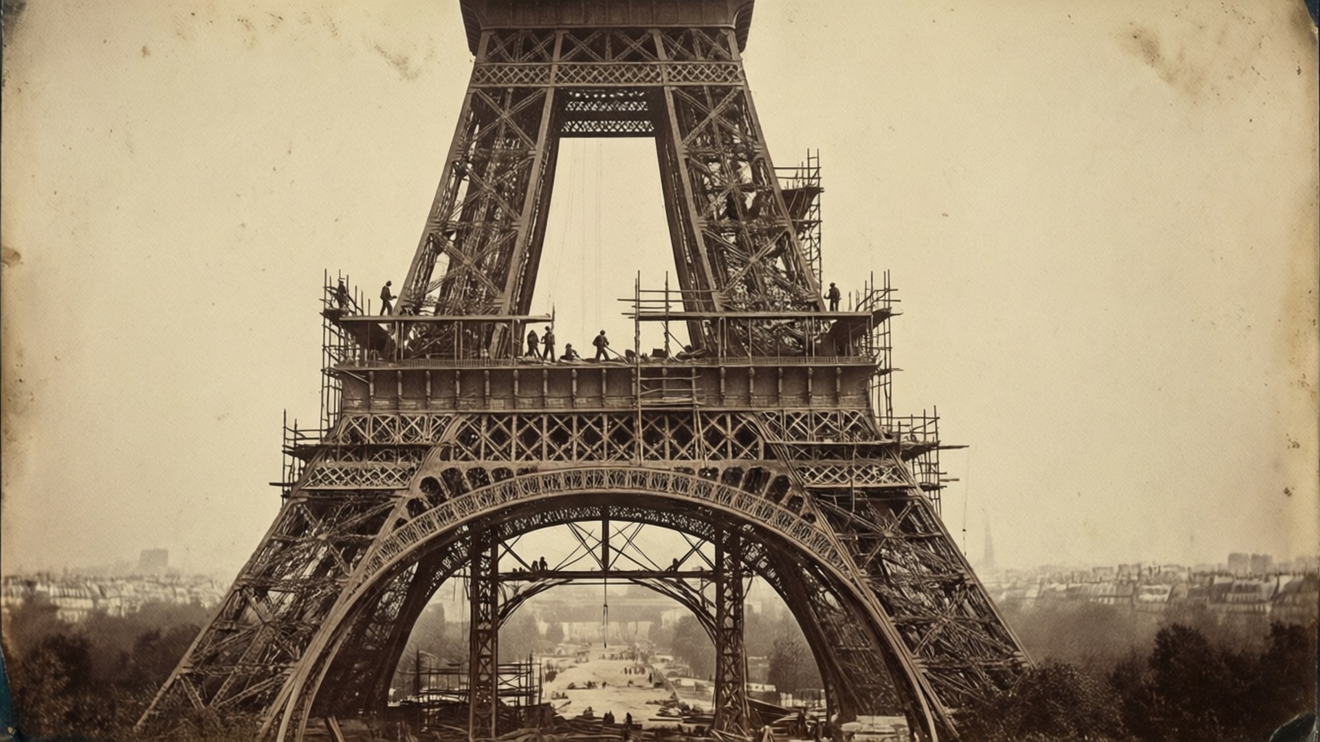 Eiffel Tower Under Construction by Wallpapers.art Studio