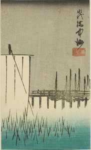 Eitai Bridge, Nakasu, and Mitsumata (Eitaibashi Nakasu Mitsumata), section of a sheet from the series "Cutouts of Famous Places in Edo (Harimaze Koto meisho)"
