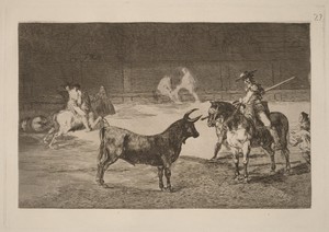 El celebre Fernando del Toro, barilarguero, obligando a la fiera con su garrocha (The celebrated Picador, Fernando del Toro, Draws the Fierce Beast on with His Pique)
