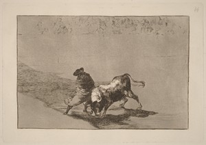 El diestrisimo estudiante de Falces, embozadoburla al toro con sus quiebros (The Very Skillful Student of Falces, Wrapped in His Cape, Tricks the Bull with the Play of His Body)