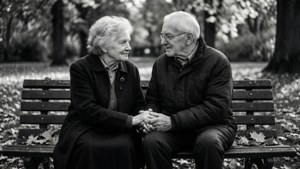 Elderly Love on Park Bench