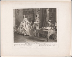 Elegant geklede man en vrouw bij een notaris