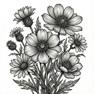 Elegant Line Art Wildflowers