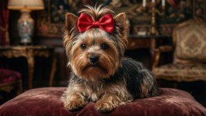 Elegant Yorkie with Red Bow