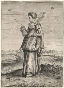 Elegante dame, haar waaier openend