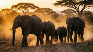 Elephant Family at Golden Hour