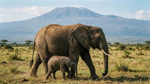 Elephant Family with Kilimanjaro