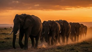Elephant Herd at Dusk