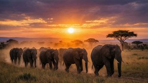 Elephant Herd at Dusk