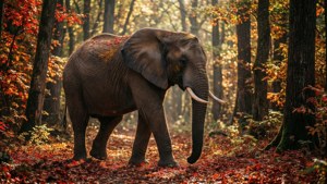 Elephant in Autumn Forest