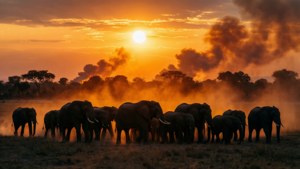 Elephant Sunset Silhouette