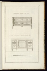 Elevation d'une Commode à deux tiroirs [et] Elevation d'une Commode à six tiroirs avec une Caisse