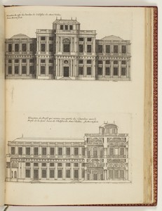 Elevation de costé du Jardin de l’Edifice de Monsr. Jabba (Upper Plate) / Elevation du Profil qui montre une partie des Chambres avec le Profil de la demi Lune de l’Edifice de Monsr. Jabba. (Lower Plate)