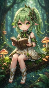 Elf Girl Reading in Forest