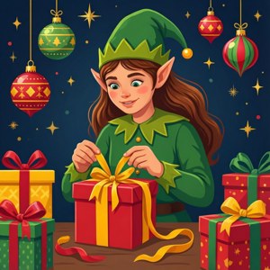 Elf Girl Wrapping Presents