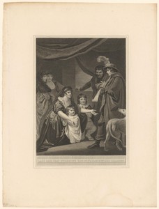 Elizabeth Woodville knielt met haar twee kinderen voor Eduard IV